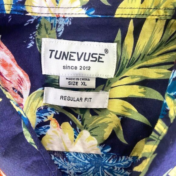 Tunevuse Blue Aloha Tropical Regular Fit Button Up Shirt Long Sleeve Men's Sz XL - Picture 9 of 14